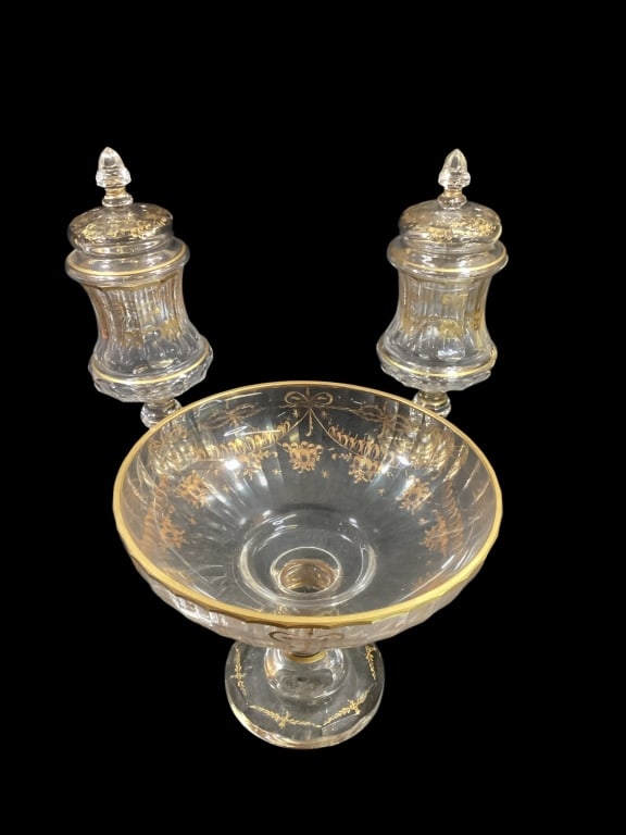 Pair Bohemian Lidded Jars, Footed Compote (1 of 7)