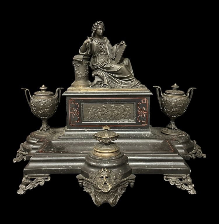 Neoclassical Bronze and Marble Ink Stand (1 of 6)