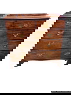 British Mahogany Chippendale Chest: Mod 19th C, Banded & dovetailed drawers, figured mahogany, 41 inches tall 44 inches 21 inches deep