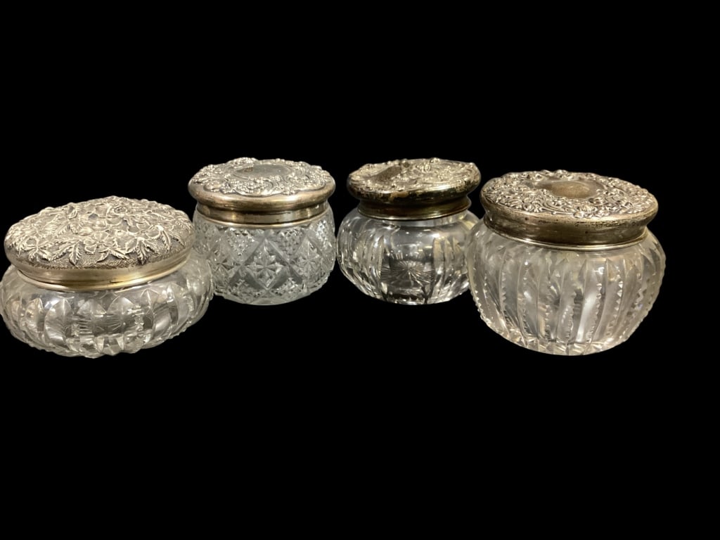 Four Sterling Top Crystal Powder Boxes (1 of 7)