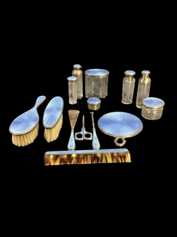 Tiffany Sterling and Blue Enamel Vanity Set (1 of 9)