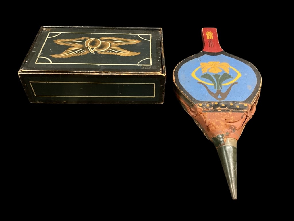 Painted Folk Art Document Box, Antique Bellows (1 of 6)