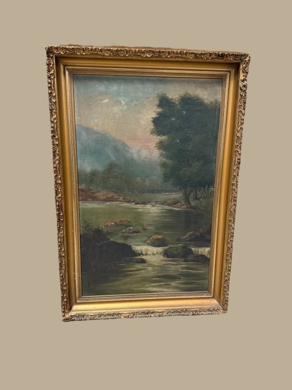 Late 19th-Century OIC Landscape, River at Sunset (1 of 4)