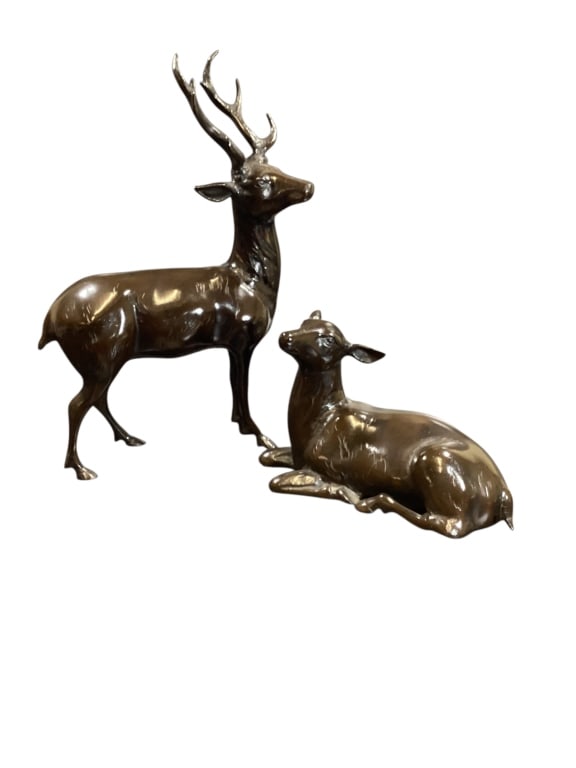 Pair Asian Bronze Deer Sculpture (1 of 5)