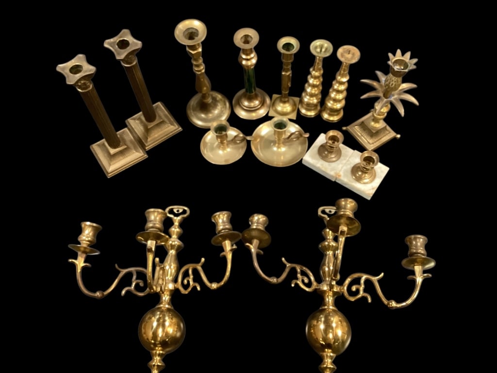 Pair Brass Wall Sconce, Brass Candlesticks (1 of 6)