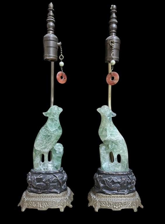 Pair Carved Green Hardstone Lamps (1 of 4)