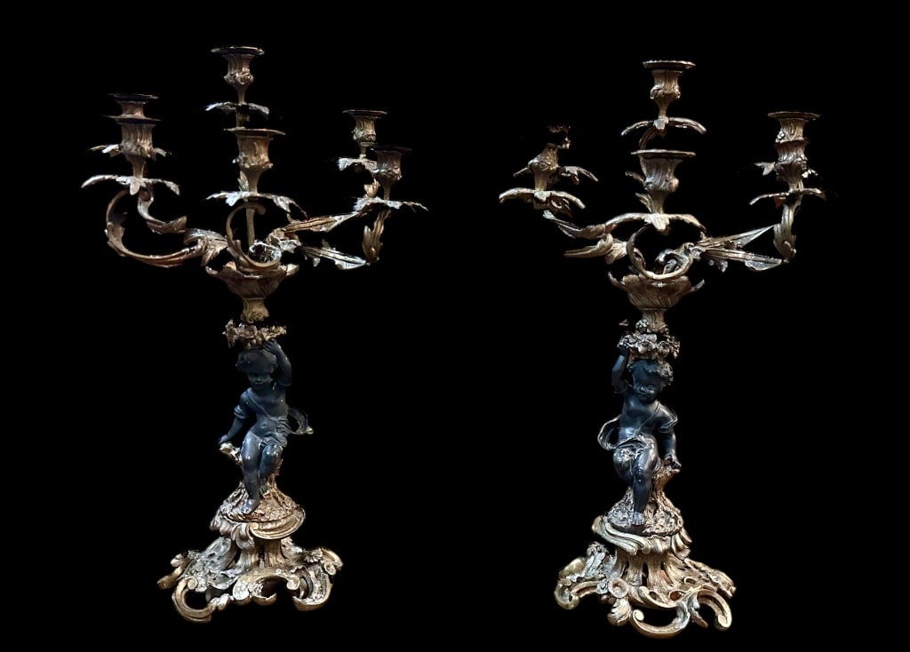 Pair French Brass and Spelter Putti Candelabra (1 of 8)
