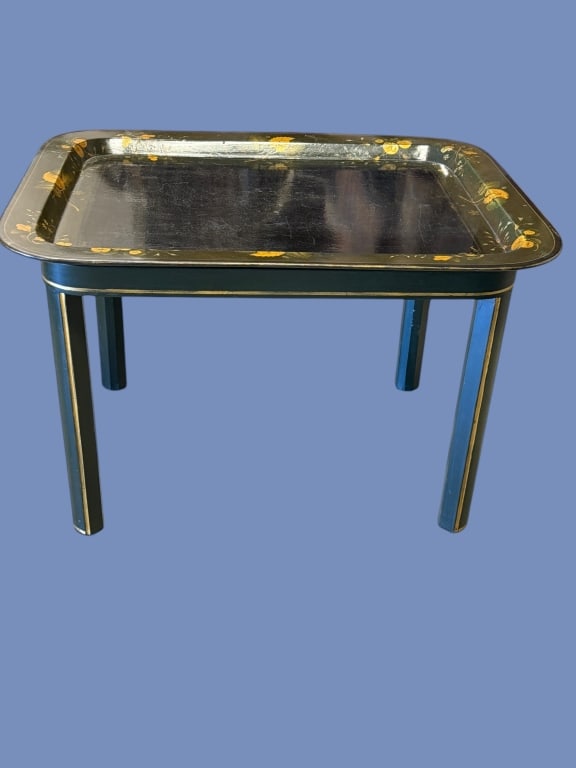 English Tole Tray Table Signed (1 of 3)