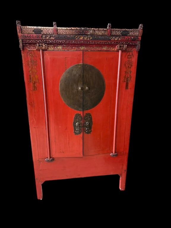 Chinese Red Lacquer Cabinet with Carved & Gilt (1 of 6)