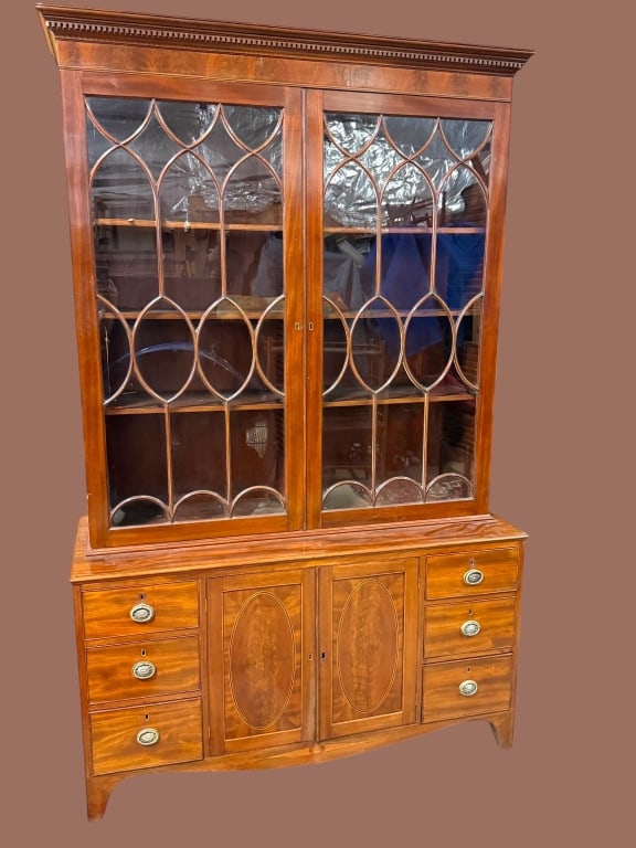 British Figured Mahogany Secretary Bookcase (1 of 6)