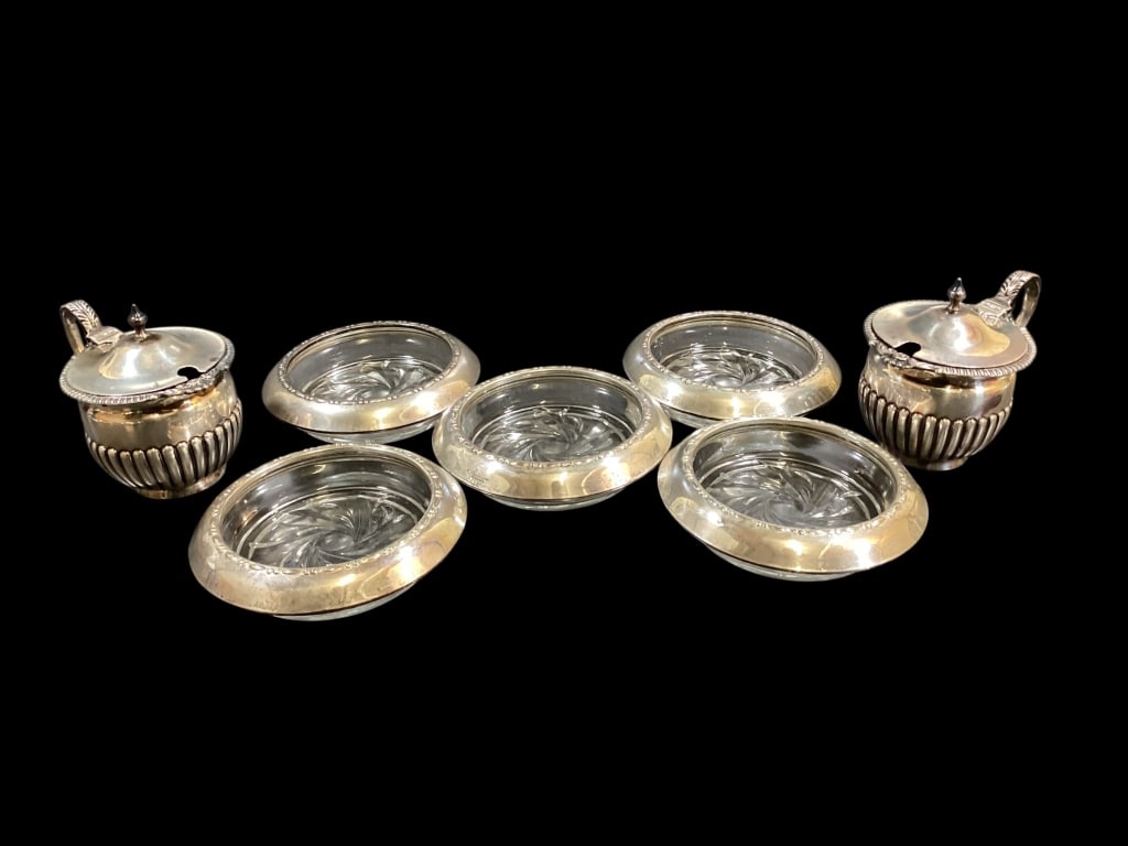 Sterling Rimmed Coasters, Mustard Pots (1 of 6)