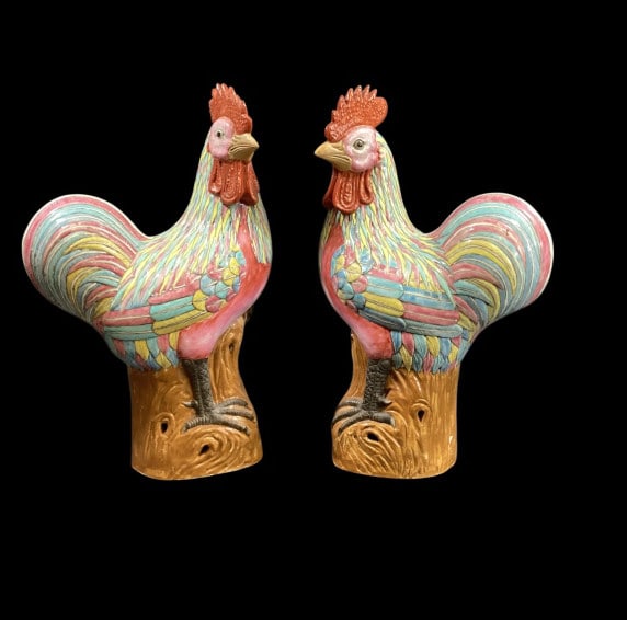 Pair Chinese Porcelain Roosters (1 of 5)