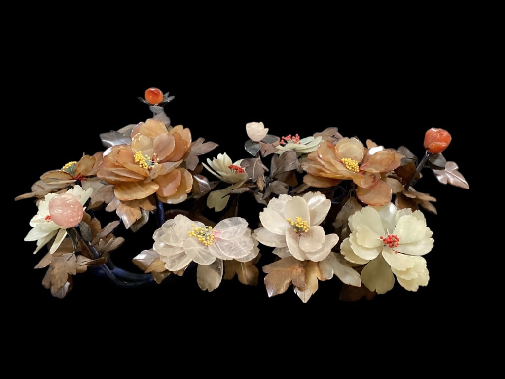 Pair Asian Hardstone Floral Garniture (1 of 5)