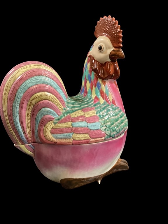 Chinese Polychrome Rooster Covered Dish (1 of 4)