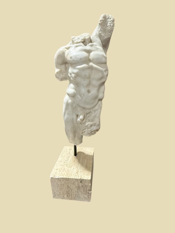 Classical Male Torso Sculpture on Stone Base (1 of 3)