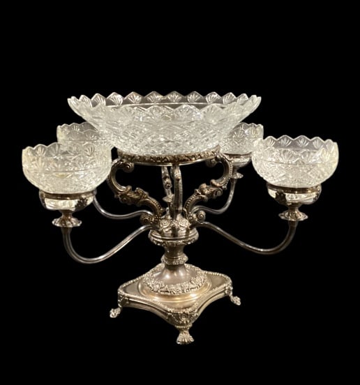 Ornate Silverplate and Crystal Table Epergne (1 of 6)