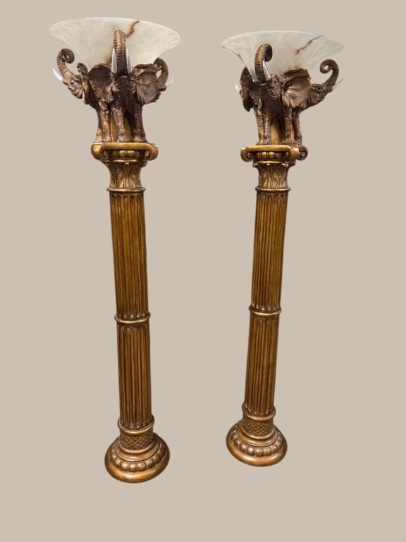 Pair of Monumental Elephant Column Torchieres (1 of 3)