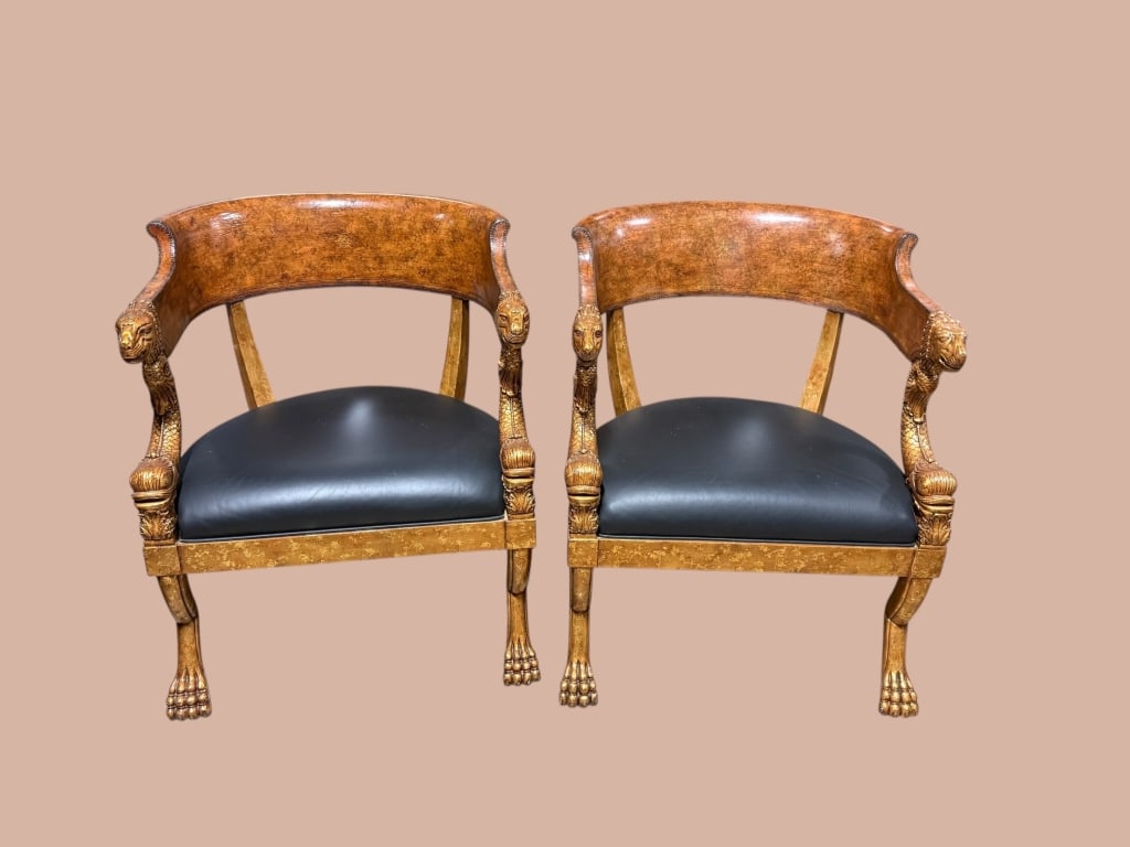 Pair of Neoclassical Carved Lion Armchairs (1 of 4)