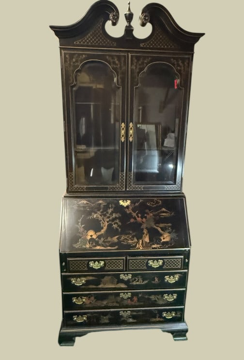 Vintage Black Lacquer Chinoiserie Secretary (1 of 4)