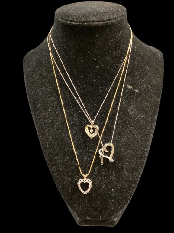 Three Gold and Diamond Heart Necklaces (1 of 7)