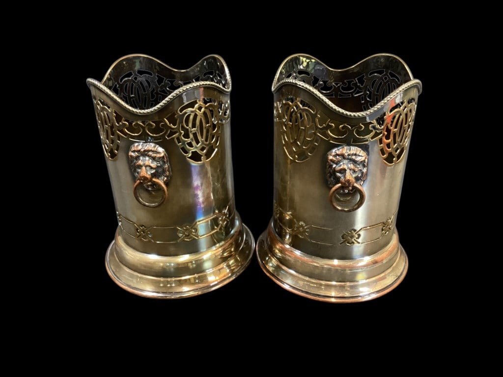 Pair English Silver on Copper Bottle Holders (1 of 4)