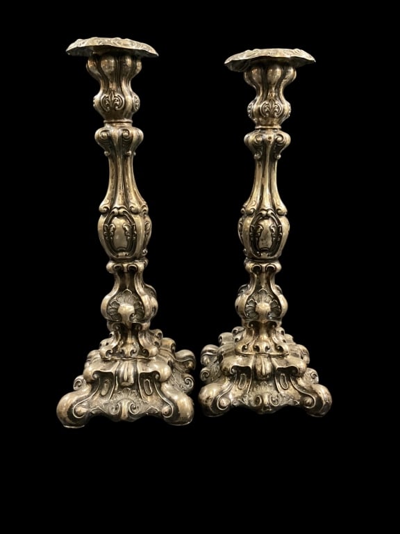 Pair Antique Silver Shabbat Candlesticks (1 of 5)