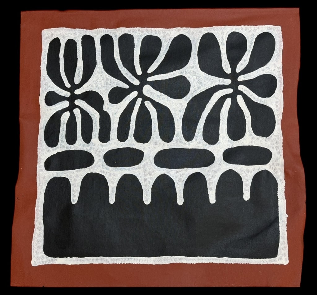 Watiya Tjuta (The Trees), Mitjili Nupurrula: Haasts Bluff, 1945-2019..acrylic on unstretched Belgian linen, unframed, signed on verso, with COA..light surface abrasions, water stains and waviness to linen..canvas 27.25 x 26.5W inches