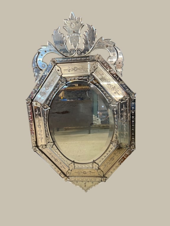 Venetian-Style Etched Glass Wall Mirror (1 of 3)