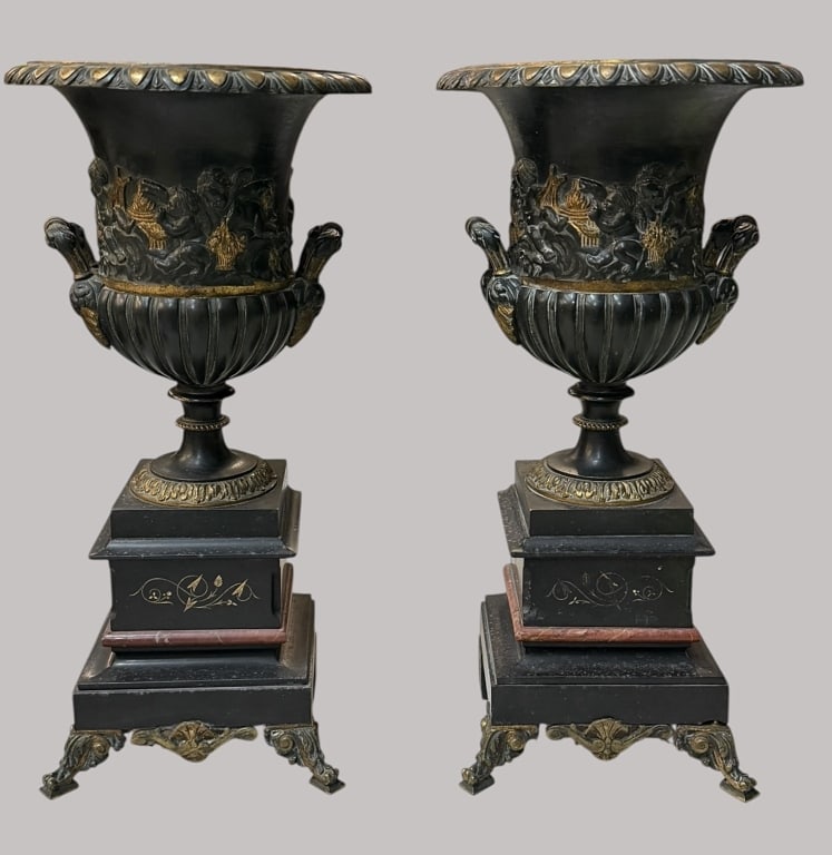 French Black Slate and Gilt Bronze Mantel Urns (1 of 5)