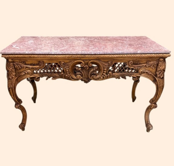 Gilt Carved Rococo-Style Table W Marble Top (1 of 4)