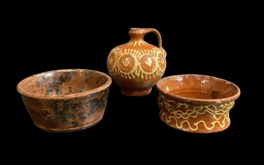 Three Pieces Redware Pottery (1 of 7)
