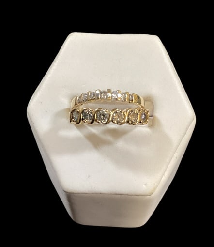 Two 14 K Yellow Gold and Diamond Bands (1 of 8)