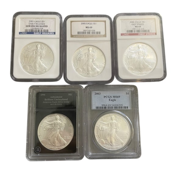 Group of Five Certified American Silver Eagle $1 (1 of 2)