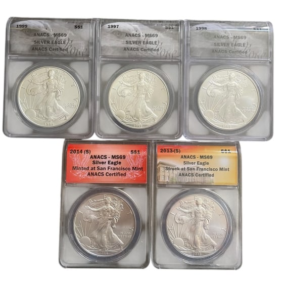Group of Five Certified American Silver Eagle $1 (1 of 2)