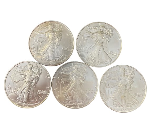 Group of Five American Silver Eagle $1 Coins (1 of 2)