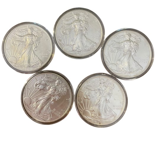 Group of Five American Silver Eagle $1 Coins (1 of 2)