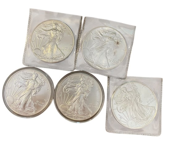 Group of Five American Silver Eagle $1 Coins (1 of 2)