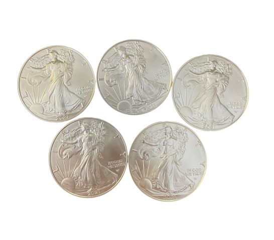 Group of Five American Silver Eagle $1 Coins (1 of 2)