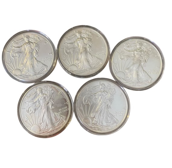 Group of Five American Silver Eagle $1 Coins (1 of 2)