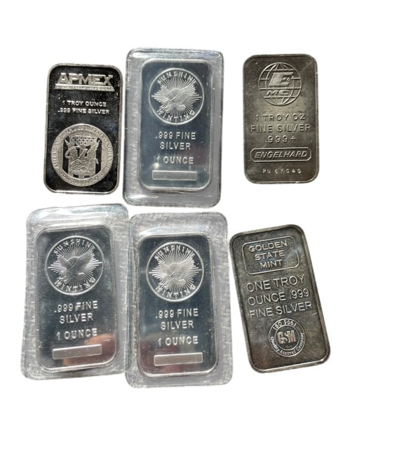 Six (6) .999 Fine Silver 1 Troy Ounce Bars (1 of 2)