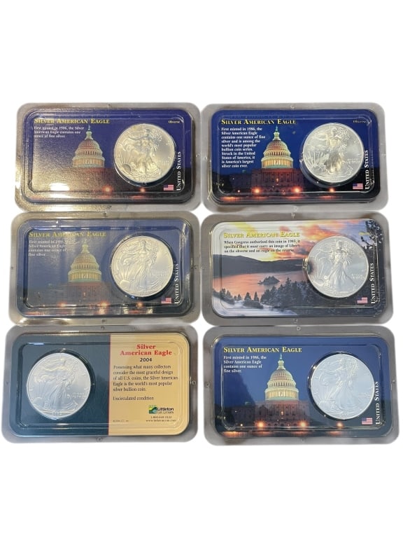 5 Silver American Eagle $1 Silver Coins (1 of 4)