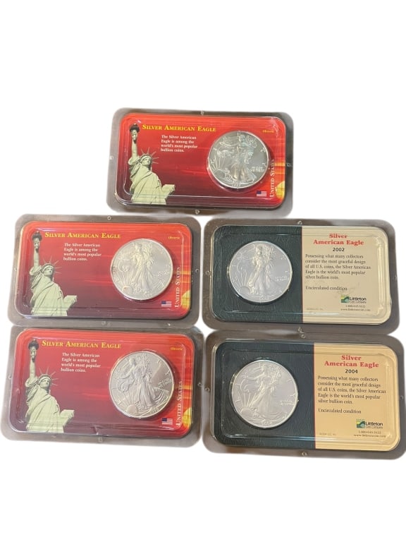 Five U.S. Silver American Eagle $1 Coins (1 of 6)