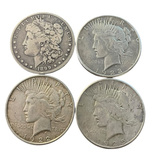 Four United States Silver Dollars, Morgan & Peace (1 of 2)
