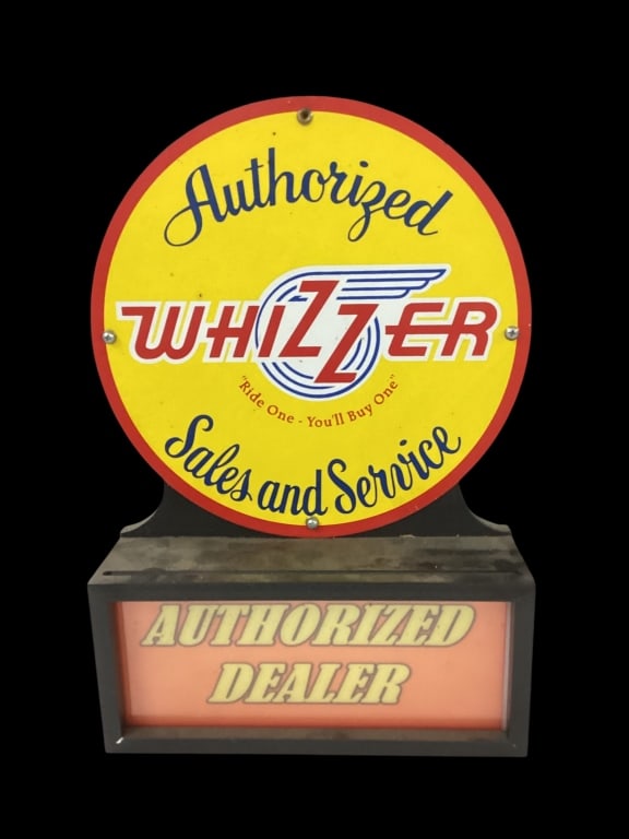Whizzer Sales and Service Sign: Whizzer Motorized Authorized Dealer Sign, Base Lights Up, 11 x 16 inches.
