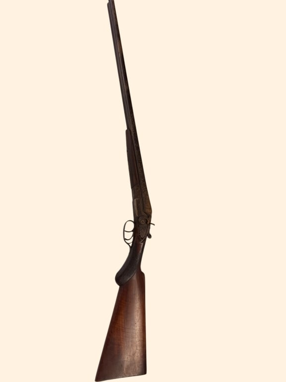 Eclipse Company Double Barrel Percussion Shotgun: Belgium, checkered walnut stock and for-end, dual triggers, surface rust no FFL required