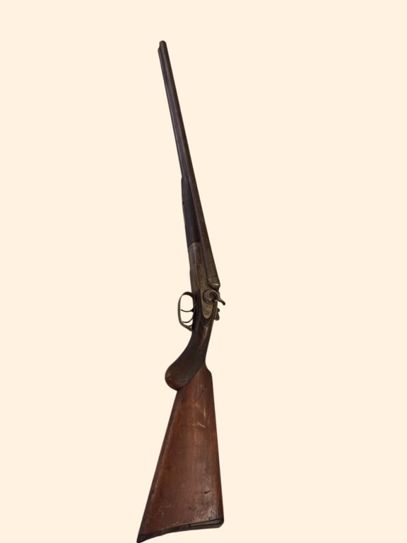 Remington Arms Double Barrel Percussion 12 GA: Checkered walnut stock and forend, Damascus barrel, dual triggers, surface ware consistent with age and use, no FFL required