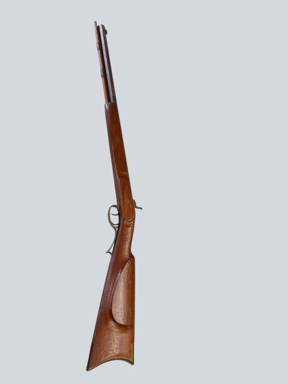 .50 Cal Percussion Black Powder Italian Musket: Octagonal barrel, Half stock, ram rod, engraved lock, brass patch box, and trigger guard, mahogany stock,