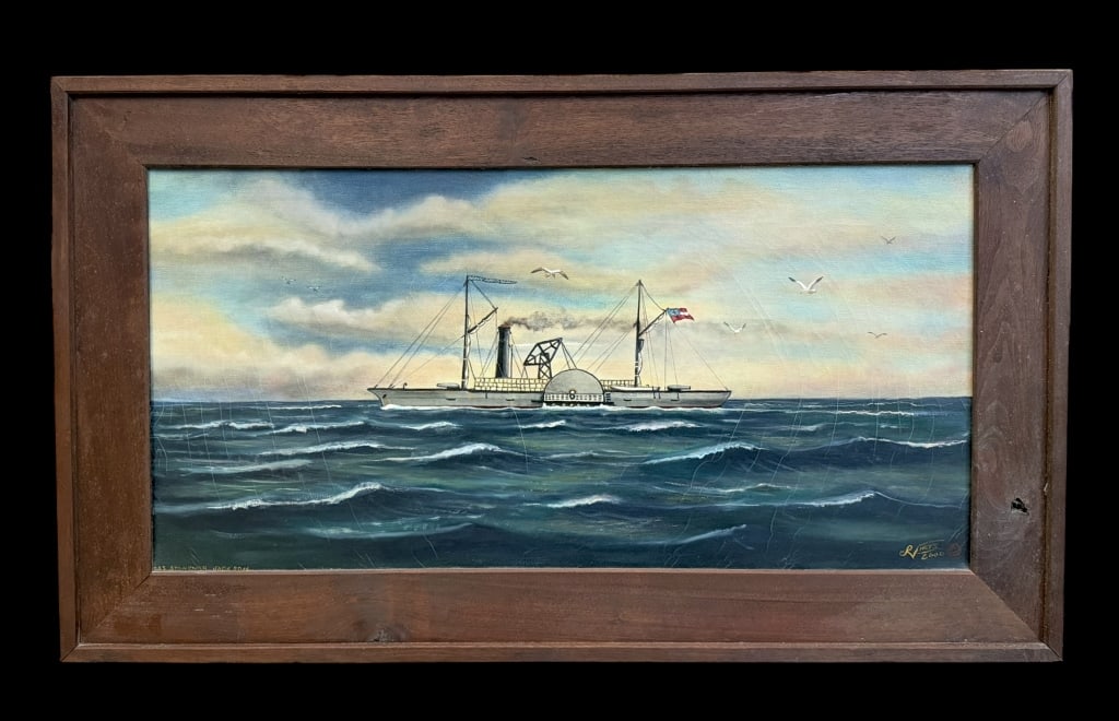 C.S.S. Stonewall Jackson, C. Ron Virts: Virginia, 1938-2005..oil on canvas, signed and dated 2000 lower right, titled lower left, sight 14.5 x 29.5 in., walnut frame..surface dust, crackle, light surface wear, frame needs wipe down, not exa