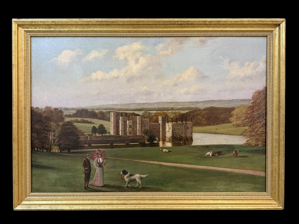 Pastoral Landscape with Manor House, W. J. Poole: British, 19th century..oil on canvas, signed and dated 1892 lower left, sight 23.5 x 35.5 in., later gilt frame..wax lining to canvas, surface dust, overall good estate condition, frame with some loss