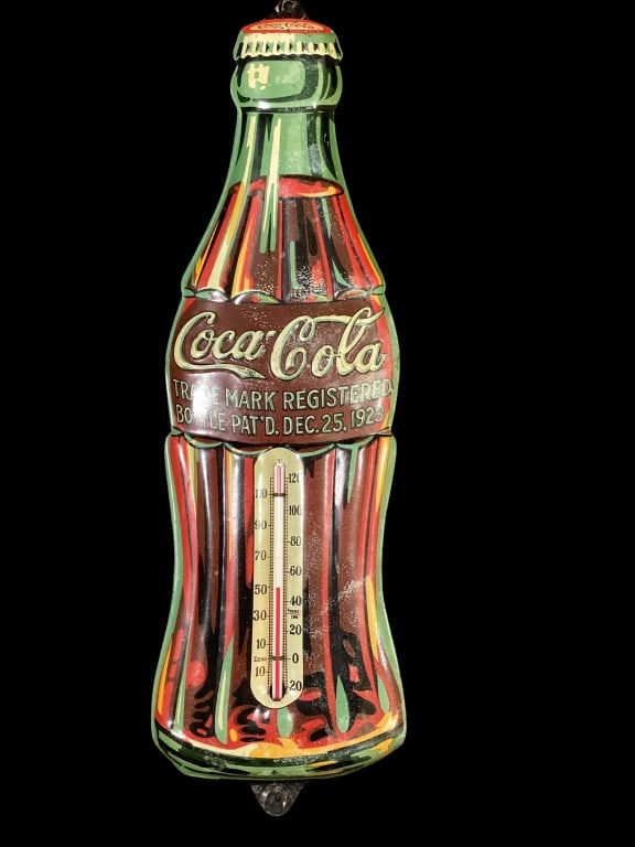 Vintage Coca Cola Thermometer: Bottle Shaped Thermometer 1930s embossed 15 inch bottle, good color intact bulb.